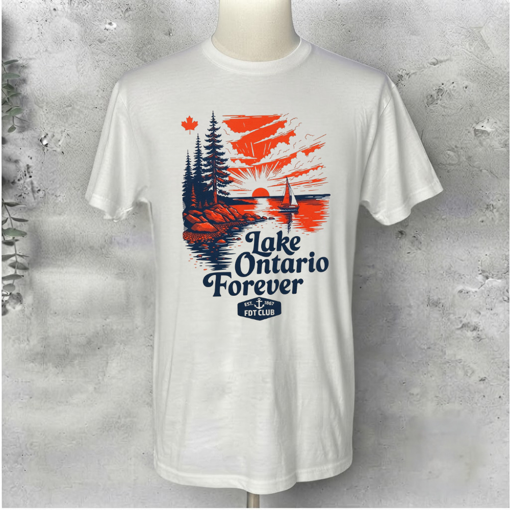 Lake Ontario Forever Sunset Sailboat Canadian Maple Leaf White T-Shirt